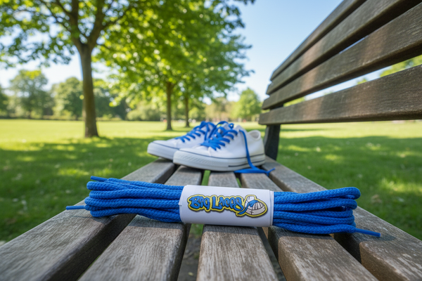 a pair of round 3mm wide electric blue shoelaces