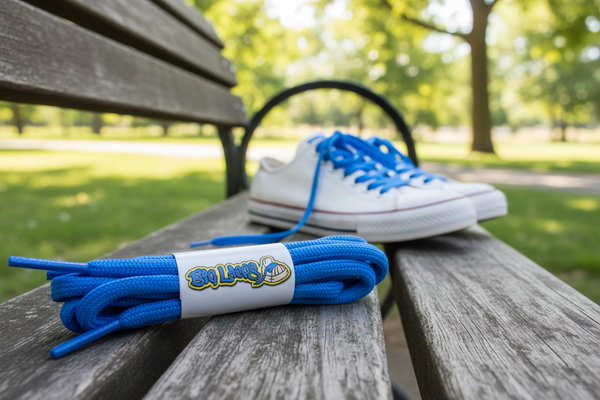 a pair of round 5mm wide electric blue shoelaces
