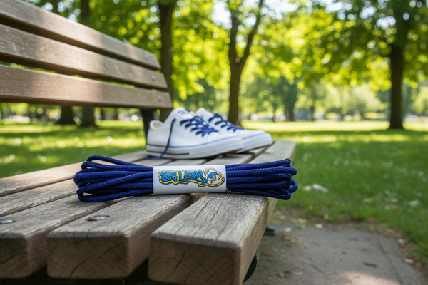 a pair of round 3mm wide french navy blue shoelaces