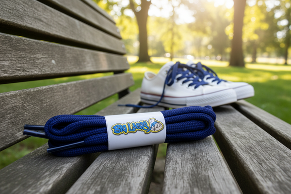 a pair of round 5mm wide french navy blue shoelaces
