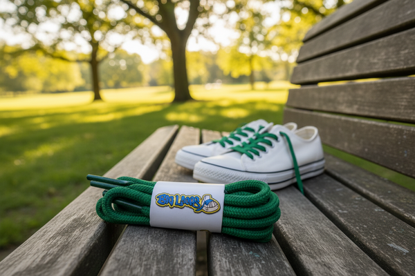 a pair of round 5mm wide green shoelaces