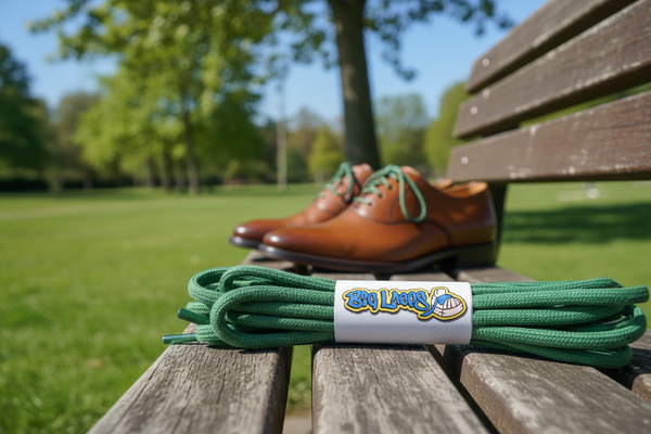 a pair of round green cotton shoelaces