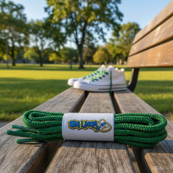 a pair of round 4mm wide green  shoelaces