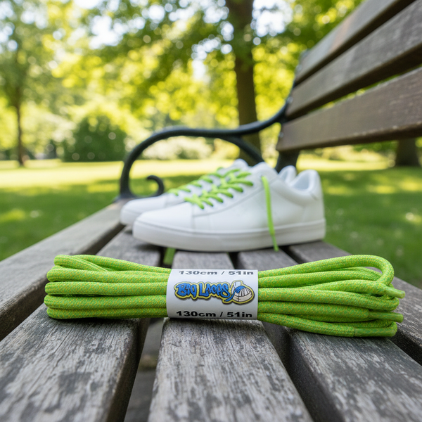 a pair of rope style 5mm wide yellow and green shoelaces