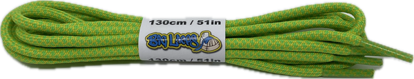 a pair of rope style 5mm wide yellow and green shoelaces
