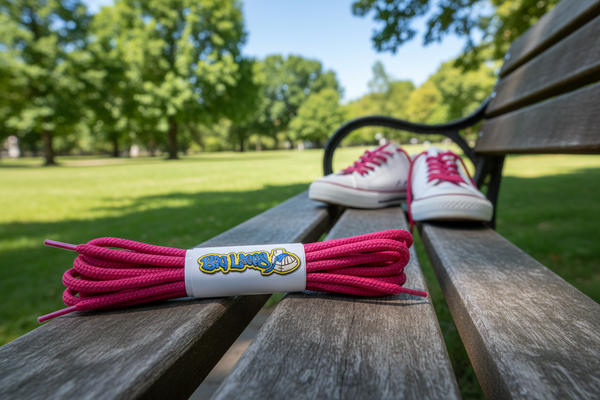a pair of round 3mm wide hot pink shoelaces