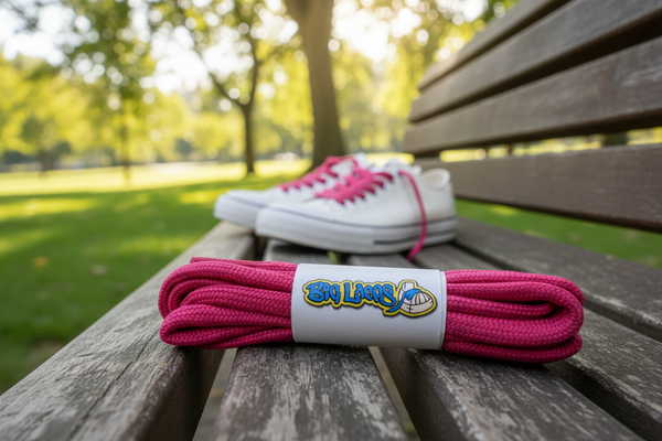 a pair of round 5mm wide hot pink shoelaces