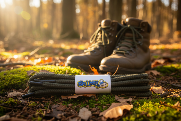 a pair of khaki bootlaces suitable for hiking and walking boots
