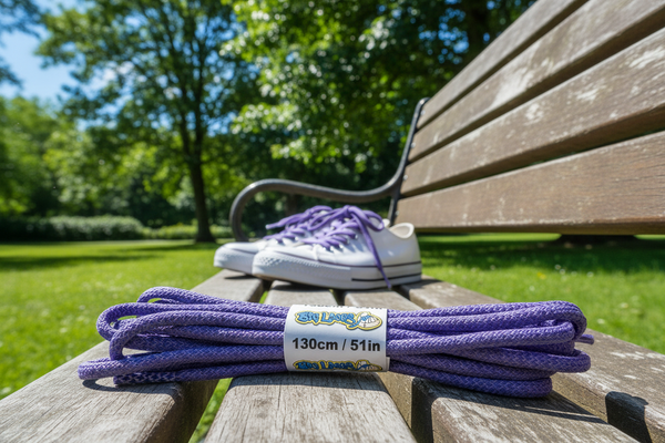 a pair of rope style 5mm wide lavender shoelaces with a reflective weave