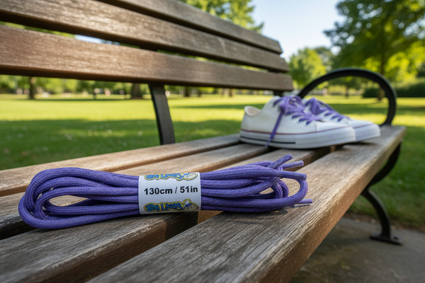 a pair of rope style 5mm wide lavender shoelaces with a reflective weave