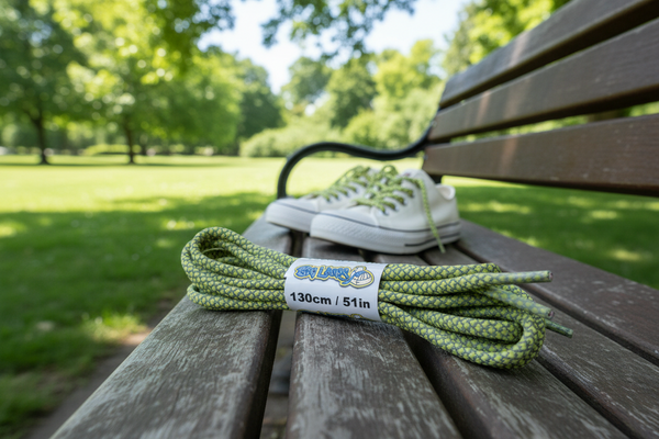 a pair of rope style 5mm wide lemon yellow shoelaces with a reflective weave