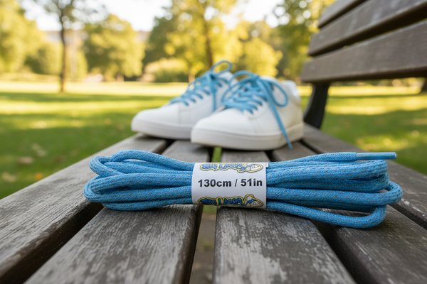 a pair of rope style 5mm wide light blue shoelaces with a reflective weave