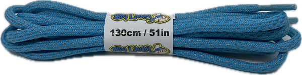 a pair of rope style 5mm wide light blue shoelaces with a reflective weave