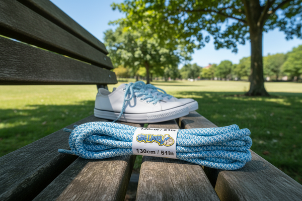 a pair of rope style 5mm wide light blue and white shoelaces