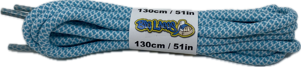 a pair of rope style 5mm wide light blue and white shoelaces