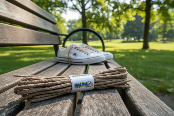 a pair of round 4mm wide light brown  shoelaces