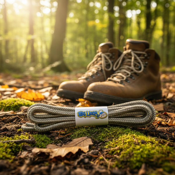 a pair of round light fawn and brown bootlaces suitable for hiking and walking boots
