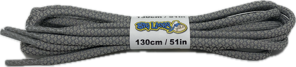 a pair of rope style 5mm wide light grey shoelaces with a reflective weave