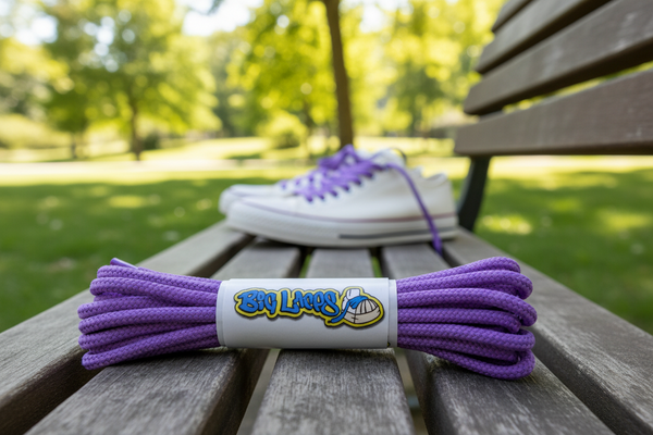a pair of round 3mm wide lilac shoelaces