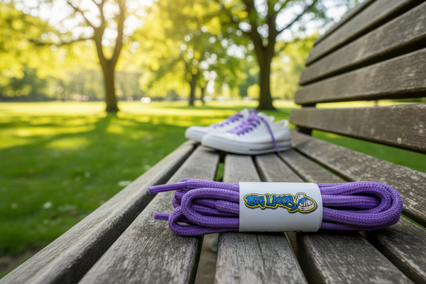 a pair of round 5mm wide lilac shoelaces