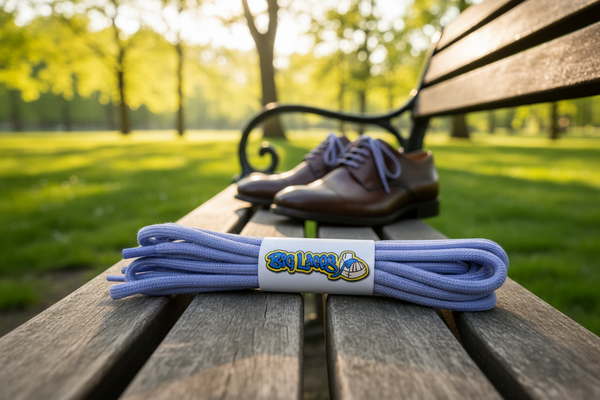 a pair of round lilac cotton shoelaces