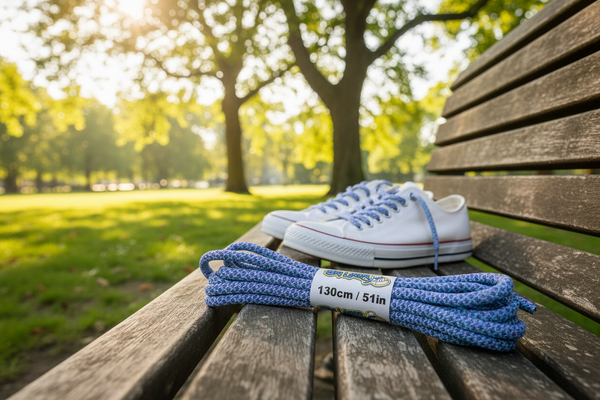 a pair of rope style 5mm wide lilac and light blue shoelaces