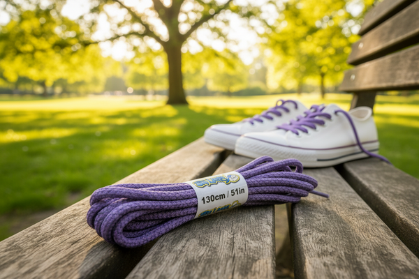 a pair of rope style 5mm wide lilac shoelaces with a reflective weave