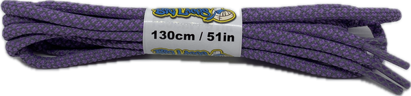 a pair of rope style 5mm wide lilac shoelaces with a reflective weave