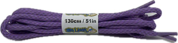 a pair of rope style 5mm wide lilac shoelaces with a reflective weave