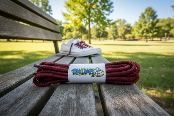 a pair of round 4mm wide maroon shoelaces