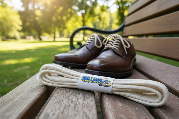 a pair of round natural off white cotton shoelaces