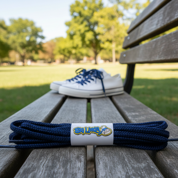 a pair of round 4mm wide navy blue shoelaces
