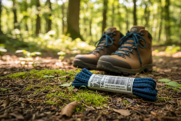 a pair of navy blue and teal hiking boot laces