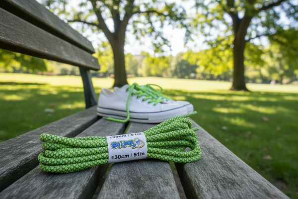 a pair of rope style 5mm wide neon green shoelaces with a reflective weave