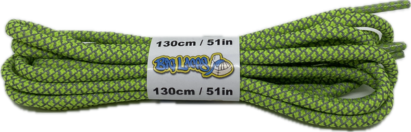 a pair of rope style 5mm wide neon green shoelaces with a reflective weave