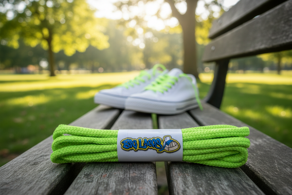 a pair of round 4mm wide neon green shoelaces