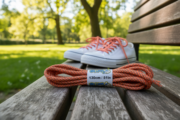 a pair of rope style 5mm wide neon orange shoelaces with a reflective weave