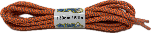 a pair of rope style 5mm wide neon orange shoelaces with a reflective weave