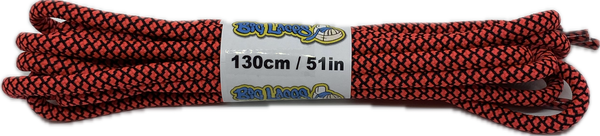 a pair of rope style 5mm wide neon pink and black shoelaces