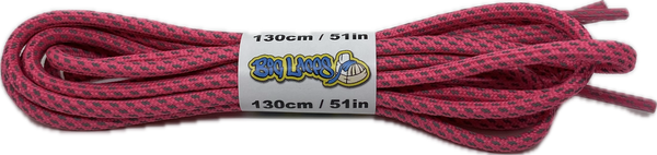 a pair of rope style 5mm wide neon pink shoelaces with a reflective weave