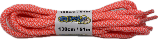 a pair of rope style 5mm wide neon pink and white shoelaces