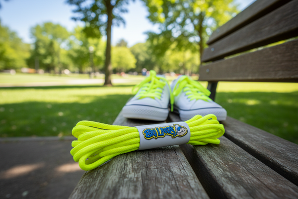 a pair of round 3mm wide neon yellow shoelaces