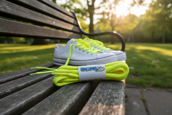 a pair of round 5mm wide neon yellow shoelaces