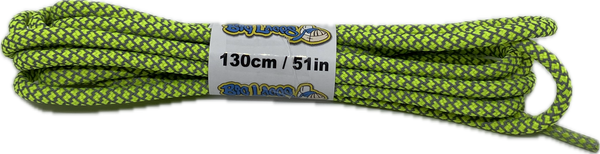 a pair of rope style 5mm wide neon yellow shoelaces with a reflective weave