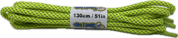 a pair of rope style 5mm wide neon yellow shoelaces with a reflective weave