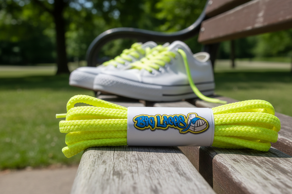 a pair of round 4mm wide neon yellow shoelaces