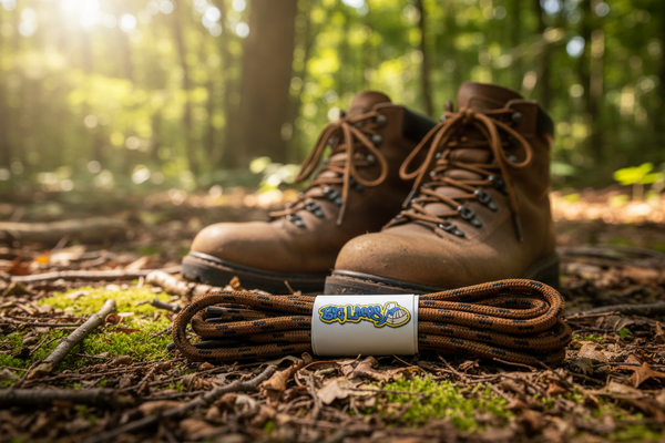 a pair of round nutmeg brown bootlaces with black flecks suitable for hiking and walking boots
