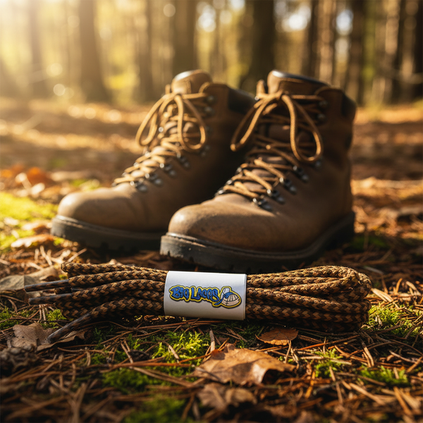a pair of round nutmeg and brown bootlaces suitable for hiking and walking boots
