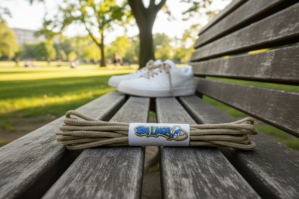 a pair of round 3mm wide oatmeal shoelaces