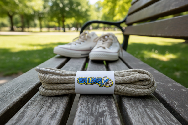 a pair of round 5mm wide oatmeal shoelaces